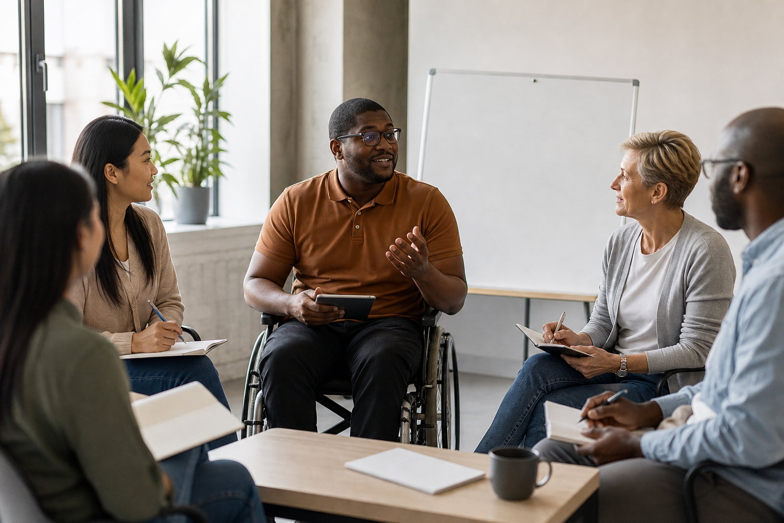 Disabled Advisor Hosting Workshop With Small Group of business clients